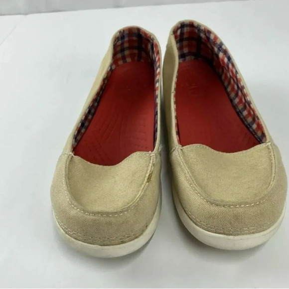 CROCS Melbourne II Short Vamp Flats Loafers Slip-on Shoes Size W9 Tan Beige - Picture 2 of 7